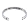 Silver stainless steel 5mm cuff bracelet with Mom engraving on a white background - Everything I am you helped me to be (10)