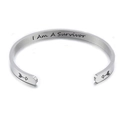 Silver stainless steel 5mm cuff bracelet with I Am A Survivor engraving and arrow details - I Am A Survivor (15)