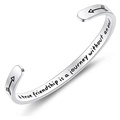 6mm stainless steel cuff bracelet with friendship quote engraving and arrow design - A true friendship is a journey without an end
