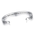 Polished stainless steel 6mm C-shape cuff bracelet with sisterhood quote engraving - A sister is God's way of making sure we never walk alone