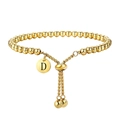 Verstelbare gouden kralenarmband van roestvrij staal met een gegraveerde letter D bedel - Letter D
