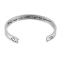 5mm silver stainless steel cuff bangle with sister quote engraving and double heart icons - You are the sister I got to choose (24)