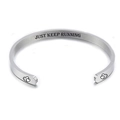 5mm silver stainless steel cuff bracelet with Just Keep Running engraving and heart motifs - JUST KEEP RUNNING (26)