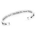 6mm stainless steel open cuff bracelet with laser engraved motivational quote for women - Beautiful Girl You Can Do Hard Things