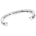 6mm silver stainless steel cuff bracelet with engraved inspirational quote for women - BEAUTIFUL GIRL YOU CAN DO Amazing THINGS