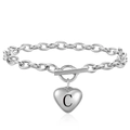 Polished stainless steel OT buckle bracelet with heart-shaped C letter pendant - Letter C