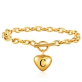 18K vergulde roestvrijstalen schakelarmband met hart 'C' bedel en een OT-knevelsluiting - Letter C