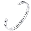 Silver 6mm stainless steel cuff bracelet with Be Brave engraved motivational quote - Be brave Be strong Be badass