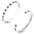 6mm silver stainless steel cuff bracelet with daisy pattern and inspirational engraving - Daisy Pattern Believe in You