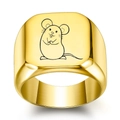 Bague chevalière dorée en acier inoxydable avec gravure de rat pour le signe du zodiaque - Taille 6 / Style Rat / Or