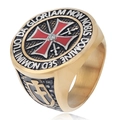 Men's titanium steel crusader seal ring with red cross and clear zircon stone - US 8 / Gold