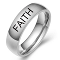 Anillo de acero inoxidable plateado pulido con letras FAITH grabadas con láser - Color Acero FAITH