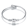 Silver twisted cable bracelet with 11mm heart pendant engraved with Mom text - Steel