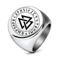Anello sigillo vichingo Valknut in acciaio inossidabile con rune nordiche Elder Futhark - US 7 / Color Acciaio