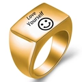 Anillo de sello rectangular dorado con grabado Love Yourself y una cara sonriente - US 5 / Dorado