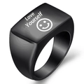 Anillo de sello en acero inoxidable negro cepillado con texto Love Yourself y smiley - US 5 / Negro de Humo