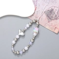 Ciondolo per telefono con perline cuore argento e perla orsetto iridescente in argento - K2590 Silver Heart Bear Phone Charm