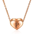 Roségouden hartvormige hanger ketting met gepolijste letter P gravure en reflectie - Roségoud P