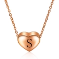 Roségouden hartvormige hanger ketting met gegraveerde letter S aan gepolijste ketting - Roségoud S