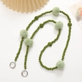 Forest style green plush beaded crossbody phone strap with soft faux fur pompom charms - Clearance Item (K2286) / Green
