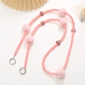 Pink plush ball beaded phone strap with matte beads, heart charms and silver metal rings - Clearance Item (K2285) / Pink