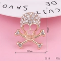 Golden skull and crossbones brooch with sparkling rhinestones, size 38mm x 32mm - Full Rhinestone Skull (D119)