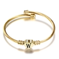 18K vergulde roestvrijstalen kabelarmband met hartvormige hanger en de letter W - Letter W
