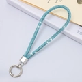 Sky blue rhinestone beaded phone strap with silver metallic spring ring clasp - 6mm Rhinestone Pendant Spring Ring Blue (K3454)