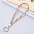 Champagne gold beaded phone strap with sparkling rhinestones and metal ring - 6mm Rhinestone Pendant Spring Ring Champagne (K3456)