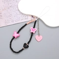 Ciondolo per telefono Y2K con perline, farfalle rosa e pendente a cuore in nero e pesca - Stile Pendente Farfalla Cuore (K2296)