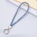 Light blue rhinestone beaded phone strap with silver ring clasp for luxury phone cases - 6mm Rhinestone Pendant Spring Ring Sky Blue (K3460)