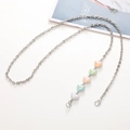 Crossbody mobile strap with silver chain and multi-color pearlescent heart charms - Silver Acrylic Heart Style (K068)