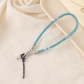 Sky blue rhinestone beaded phone charm strap with silver lobster clasp and ring - 6mm Rhinestone Pendant Lobster Clasp Blue (K3471)