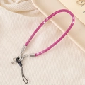 Luxurious pink rhinestone beaded phone strap with silver lobster clasp and black lanyard loop - 6mm Rhinestone Pendant Lobster Clasp Rose Red (K3475)