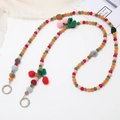 Colorful handmade plush ball phone strap with knitted cherry charms and silver metal ring - Plush Cherry (K2248)