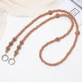 Brown flocked heart and bead crossbody phone strap with silver ring metal clasp - Plush Heart (K2249)