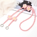 Pink handmade beaded phone strap with knitted flowers and silver metal spring buckles - Plush Flower (K2243)