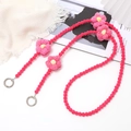 Handmade magenta beaded strap with pink crochet flowers and silver spring clasps - Plush Flower (K2244)