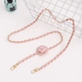 Pink leather chain strap featuring pearl camellia flower with golden lobster clasps - Crossbody Chain / Pink