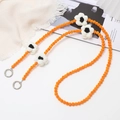 Handmade orange beaded crossbody strap with white plush flower accents and silver rings - Plush Flower (K2246)