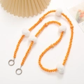 Orange flocked bead shoulder strap with white plush balls and silver spring clasps - Plush Ball Chain (K2288)