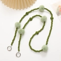Green velvet beaded strap with heart accents and plush pom-poms for crossbody phone cases - Plush Ball Chain (K2286)