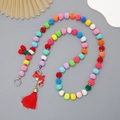 Colorful floral beaded chain with pom poms and tassels for crossbody phone case - Plush Ball Tassel (K406)