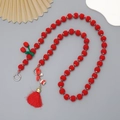 Red plush ball phone strap with silk tassel and floral bell in Chinese style - Plush Ball Tassel (K404)