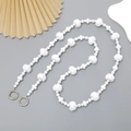Winter white beaded strap with plush pom-poms and silver spring rings for phones - Plush Ball Crossbody Chain (K2757)