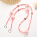 Rosa Plüsch-Perlenkette mit Pompons und Herzanhängern für Handyhüllen und Taschen - Bommel Crossbody Kette (K2285)