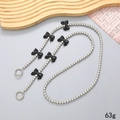 Silver beaded crossbody strap featuring black matte bows and circular metal spring clasps - 120cm Crossbody / Silver Bead Bow (K725)
