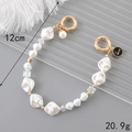 Baroque pearl phone strap with golden spring clasps and love charm accessory - Irregular Pearl Chain with Round Plate (K3261)