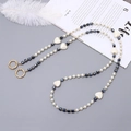 Crossbody beaded phone strap with white pearls, black cubes, and heart charms - 120cm Crossbody / Black Pearl Heart (K3194)