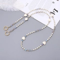 Crossbody beaded heart strap with white pearls and iridescent cubes for phones - 120cm Crossbody / Grey/Multicolor Pearl Heart (K3196)
